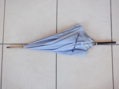 OMBRELLE ANCIENNE  MANCHE bois tissus vichy bleu - Photo 1/4