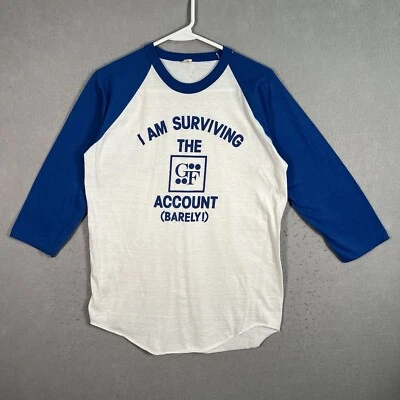 Vintage 80s I Am Surviving The Account T Shirt Adult Large 3/4 Sleeve Mens - Image 1 of 4