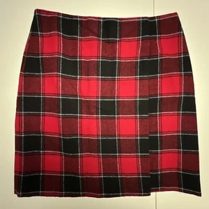 Talbots Wool Blend Tartan Plaid Skirt Women’s Size 8 Red Front Slit Lined - Picture 1 of 15