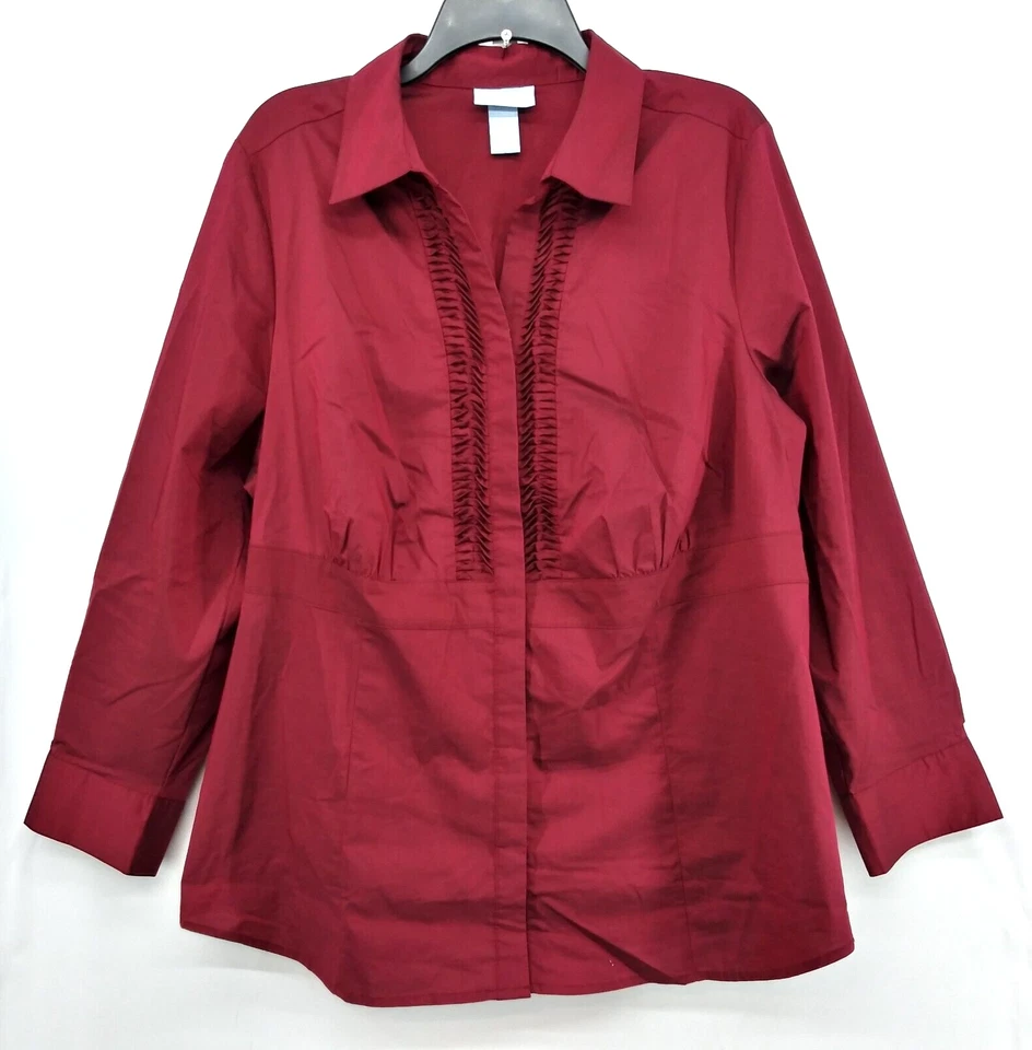Liz & Me Shirt Womens 16W Burgundy Red Long Sleeve Button Up Blouse Top - Image 1 of 4