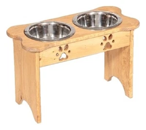 XTRA TALL DOG BONE WOOD FEEDER Amish Handmade Elevated 2QT Paw Print Bowl FINISH - Picture 1 of 6