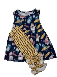 Pete & Lucy Girl’s Size 5T 2Pc Pant And Sleeveless Shirt NEW Bears Ice Cream - Picture 1 of 11