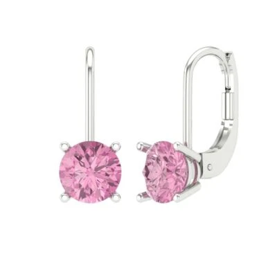 Pink Zirconia Stud Earrings for Women, Lever Back (1.5 cttw, 6mm, Round-Cut) - Image 1 of 4