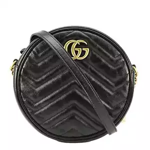 GUCCI GG Marmont Mini Round Leather Crossbody Bag Black 550154 - Picture 1 of 13