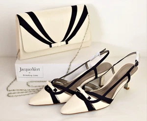 New Jacques Vert Light Cream Purple Trim Slingback Shoes UK 5 & Matching Bag - Picture 1 of 16