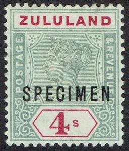 ZULULAND 1894 QV TABLET 4/- SPECIMEN - Bild 1 von 2