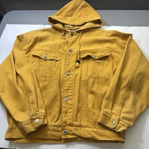Giacca con cappuccio camionista denim slick vintage anni 80 uomo giallo taglia L #213 - Foto 1 di 19