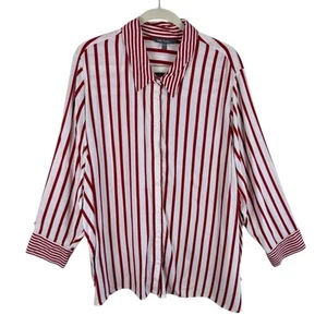 Ulla Popken Rojo Blanco Rayas Viscosa Ligera Manga Larga Abotonada 32 34 - Imagen 1 de 7