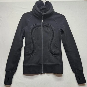Lululemon Scuba Hoodie Jacket Womens 4 Black Full Zip Fleece Lined Thumbholes - Picture 1 of 11