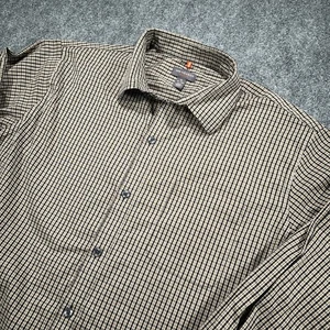 Van Heusen Traveler Button Down Shirt Mens M 15-15.5 Brown Checkered Pocket - Picture 1 of 7