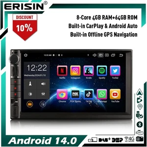 4+64GB Android 14 8-Core Autoradio DAB+ Universal 2 DIN GPS Navi CarPlay WiFi BT - Foto 1 di 24