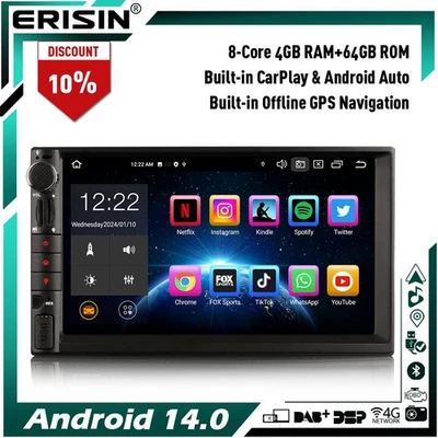4+64GB Android 14 8-Core Autoradio DAB+ Universal 2 DIN GPS Navi CarPlay WiFi BT - Immagine 1 di 4