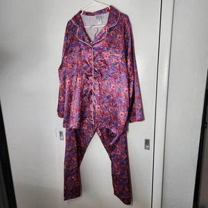 Anthony Richards Pajama Set 2X Purple Floral Long Sleeve Pants Cotton Poly - Picture 1 of 24