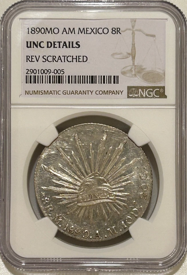1890 Mo AM Mexico Silver 8 Reales NGC Unc Details - Image 1 of 4