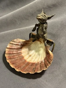 Antique Vienna Cold Painted Metal Bobble Head Mule Donkey w/ Shell Trinket Tray - Picture 1 of 11