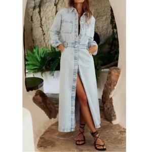 Maxi Vestido Zara Denim Abotonado Algodón Orgánico Colección ZW Talla M - Imagen 1 de 7