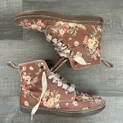 Doc Martens Boots Shoreditch US 6 Brown Victorian Floral Lace Up Canvas Dr Shoes - Image 1 of 4