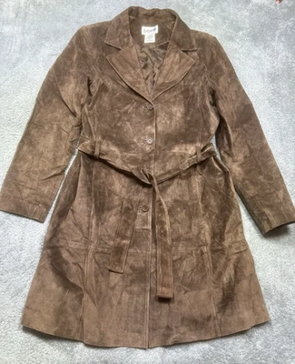 Chaqueta Bagatelle vintage para mujer L marrón 100 % cuero gabardina larga con cinturón Foto 1 de 4