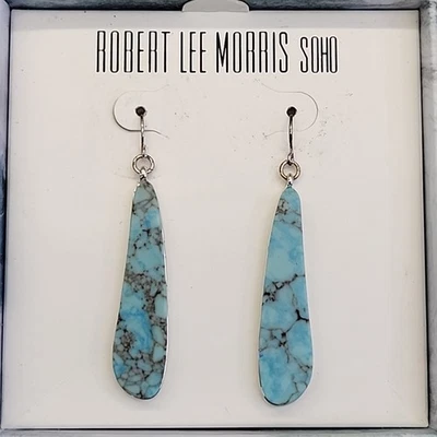 Robert Lee Morris SOHO Pierced Earrings Imitation Turquoise Long Dangles 2 3/8" - Image 1 of 4