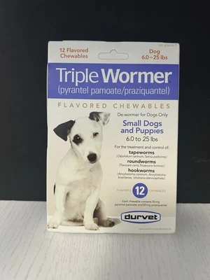 Durvet Triple Wormer Desparasitador Sabor Masticables Para Perros Pequeños 6-25 Lbs Exp 7/26 Foto 1 de 4