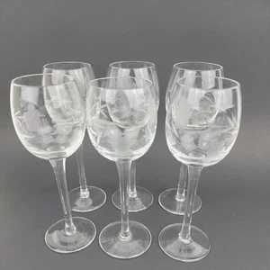 Vintage Wein Sherry Glas klar geätzt Blumen Blätter Stiel 6 in hoch Menge 6 - Bild 1 von 11