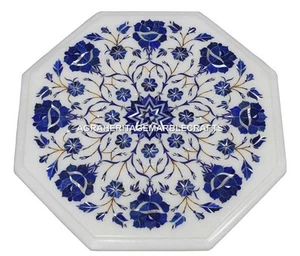 Marble Side Coffee Table Top Lapis Lazuli Inlay Floral Hallway Decorative H1377 - Picture 1 of 1