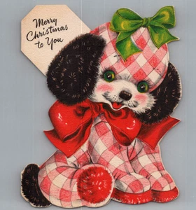 Biglietto di Natale Buon Natale a Te Gingham Dog Hallmark Die Cut - Foto 1 di 4