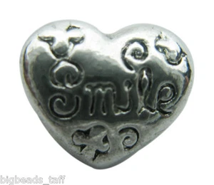 Ein "Lächeln" Herz Silber Metall Charm Perle 5mm Loch passt Europäische Schlange Metallketten - Bild 1 von 2