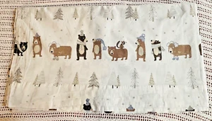 Pottery Barn Kids Queen Flat Sheet Winter Bears Raccoons Snowy Trees 100%Cotton. - Picture 1 of 10