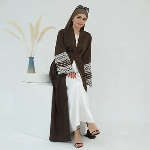 Maxi Vestido Dubai Mujeres Musulmán Abaya Abierta Bordado Kaftan Kimono Batas Islámicas - Imagen 1 de 91