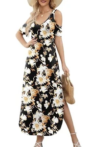 Gracyoga Maxi Dress for Women Casual Summer V Neck Cold Shoulder - Picture 1 of 6
