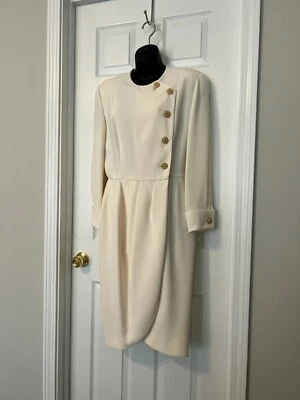 Nipon бутик винтажный кремовый полностью с подкладкой платье с золото и жемчуг кнопки Sz 12 - Изображение 1 из 4