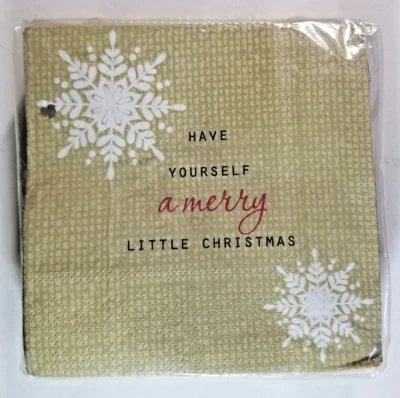 Christmas Holiday Beverage Napkins Gold 3 Ply 40 Count Pack Classic Contemporary - Image 1 of 2