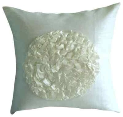 Square Throw Pillow Cover Ivory 16"x16", Couch Decor Silk Floral - Vintageous - Image 1 of 4