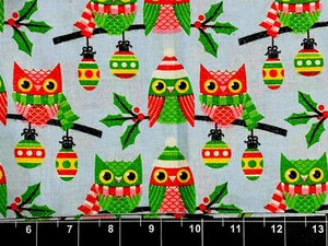 Tina Scrap 8"x19" Christmas Winter Holly Ornaments Owl Tree Branch Fabric Cotton - Picture 1 of 1