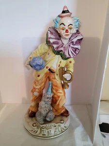 VTG Capodimonte Glazed Clown Figurine with Dog Companion, 21" tall - Picture 1 of 6