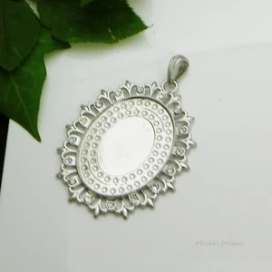 40x30 Oval Versilbert Strass Cabochon (Kabine) Anhänger Fassung #RB-10022303 - Bild 1 von 2