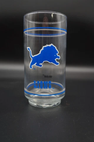 Vintage Detroit Lions Drinking Glass Cup Tumbler NFL Football 12oz Mobil Oil Cover