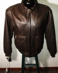 DURKEE'S Express Brown 100% Leather Full Zip Flight Bomber Jacket Size L NWOT - Picture 1 of 7