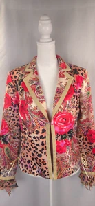 Boho Jacket Womens 6 M Satin Floral Animal Print Corset Lace Up Blazer Statement - Picture 1 of 19