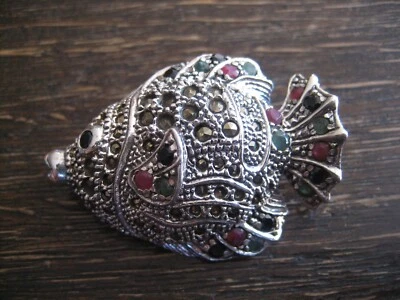 super schöne Fisch Brosche bunter Korallenfisch 925er Silber Rubin Smaragd - Bild 1 von 3