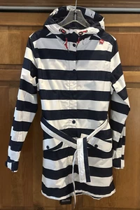 Helly Hansen Lyness II Coat Womens Large Blue White Stripe Hooded Rain Jacket - Picture 1 of 8