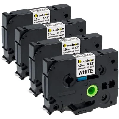 GREATEAM 3.5mm Label Tape Replacement For Brother Tze Tape Tzen201 Black On White 3.5mm P