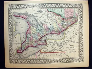 Antique 1870 Color Map of Ontario in Counties Canada Mitchell - Picture 1 of 6