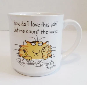Vintage SANDRA BOYNTON Cat Mug How Do I Love This Job? Ceramic 12oz 4" - Picture 1 of 11