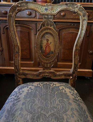 Antique Circa 1900 Hand-Painted Urn Back Side Chair NEWLY UPHOLSTERED Cover