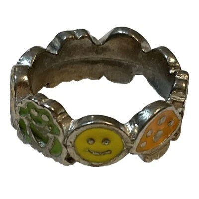 Y2K frog mushroom smiley face silver-tone ring size 6.5(ish) - Image 1 of 4