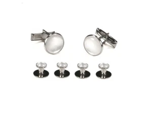 NEW Silver White Pearl Tuxedo Pique Shirt Studs Tie Tails Formal Tux Cuff Links - Picture 1 of 1