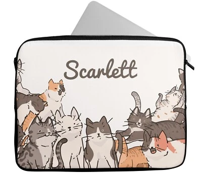 Personalised Any Name Cat Design Laptop Case Sleeve Tablet Bag 280 - Image 1 of 4