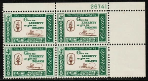 US USA Sc# 1144 MNH FVF PLATE # BLOCK Patrick Henry Virginia Planter Attorney - Picture 1 of 1